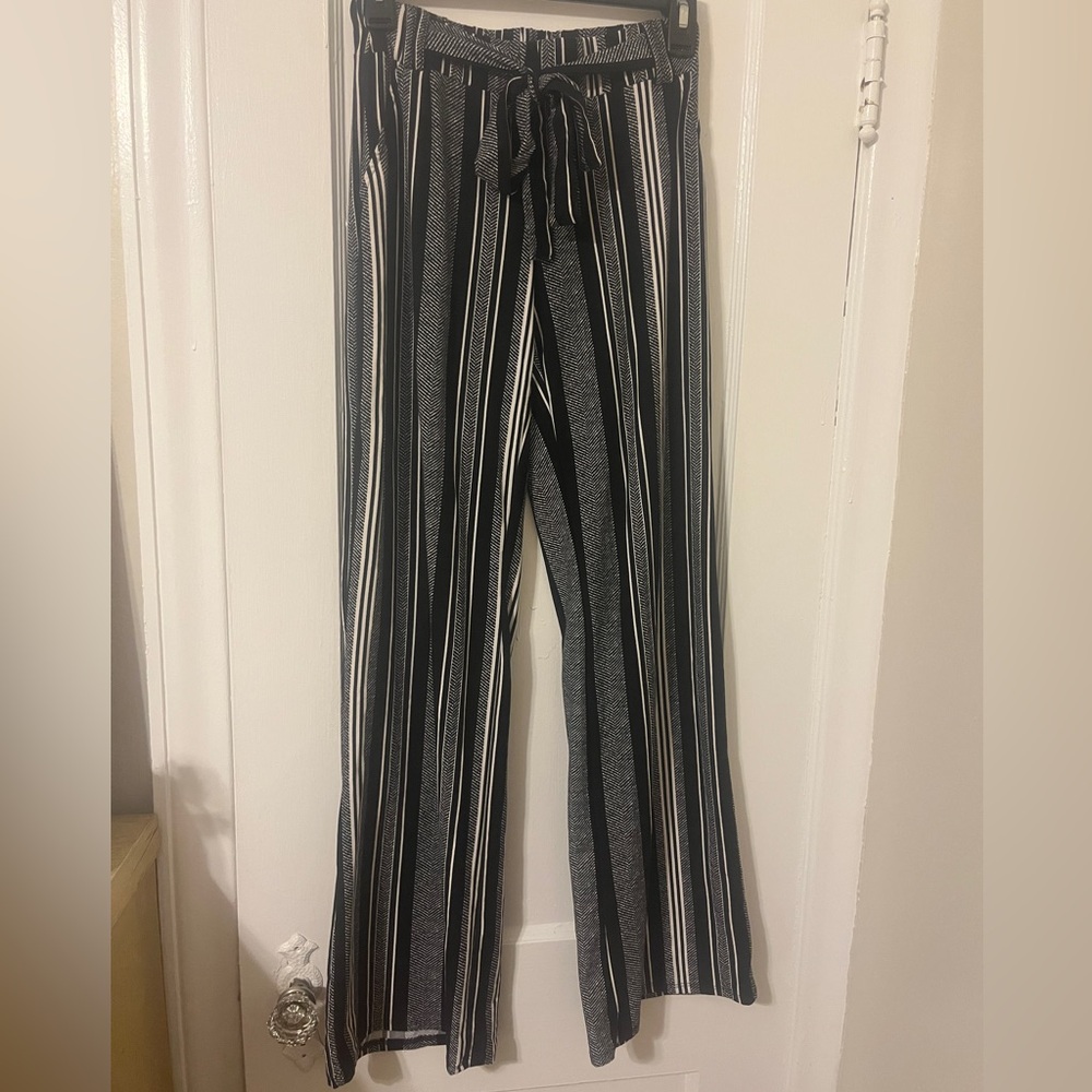 Joe B Black and White Striped Tie-up Office Pants